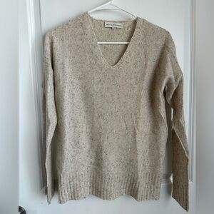 White + Warren Speckled Beige V-Neck Sweater
